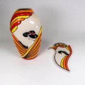 Lorna Bailey Art Deco Lady vase, height 30cm also an Art Deco Lady wall plate (2)