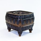 19th century bronze Chinese incense burner, decorated all around with various dragons & foliage, the
