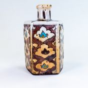 19th century Persian Qajar Pottery five sided flask, h.17cm.