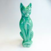Sylvac green glazed large sitting Siamese style cat, height 38cm