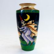 Foley Intarsio vase decorated all around with three flying witches 