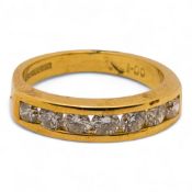 18ct Gold diamond set 7 stone half eternity ring, diamond weight stamped inside shank 1ct, size N/O,