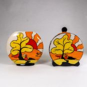 Lorna Bailey 'House & Path' Oaklands landscape design circular lidded storage box and vase, height