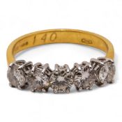 18ct Gold hallmarked diamond 5 stone ring, indicated total diamond weight 1.4ct, size Q/R, 4.05g