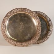 Pair of un hallmarked sterling silver (electronically tested) military related plates, bearing crest