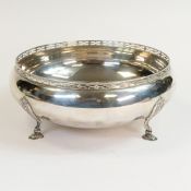 Silver footed presentation bowl with pierced gallery, Birmingham 1928, inscribed for Belle View