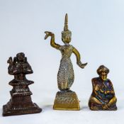 Antique miniature Japanese bronze seated woman figure, Tibetan bronze seated and standing bronze