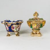 19th century potpourri floral bowl & cover and another floral potpourri dish, height of tallest