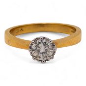 18ct hallmarked yellow Gold ring set single diamond, noted on shank 0.50 ct. weight. Ring size O,