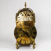 19th century Lantern/Chamber clock with decorative brass finish 37cm tall, face 16cm dia. (not