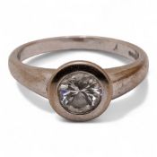 18ct white Gold single stone diamond ring, 0.7ct, collet set, ring size M/N, 5.26g.