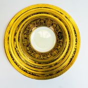 De Lamerie Fine Bone China pieces, with heavy gilt decoration on black ground. Made in England. To