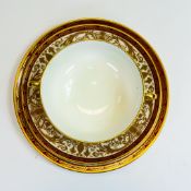 De Lamerie Fine Bone China, with heavily gilt decoration on red ground. Made in England. To