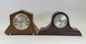 An Art Deco Wooden Cased Mantle Clock (damage to veneer noted) together with a Seth Thomas style