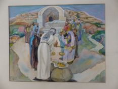 Saul Raskin (Russian born American artist 1878 - 1966): Watercolour on card, unframed, mounted, '