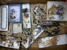 Large quantity of costume jewellery to include beads, necklaces, cultured pearls, cufflinks,