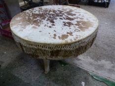Very Large c1960s African Hide Drum/Circular Table. Made from hide, rope and wood. Classic in its