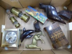 Mixed collection of items to include two small brass miners lamps (tallest 18cm), together with a