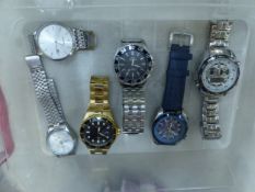 A collection of gentlemen's quartz watches, including an Accurist gold-tone watch, Citizen Blue
