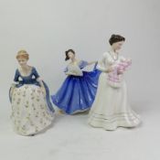 Royal Doulton lady figurines, Alison HN2336, Christening Day HN3211 and Elaine HN2791, all first