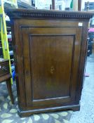 Large pitch pine inlaid corner cupboard with internal shelving - H111cm