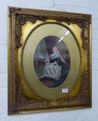 Framed print of Queen Victoria, oval gold mount and gilt wooden frame, overall size 66cm x 57cm.
