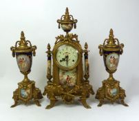 Lancini of Italy, Late 20th Century three-piece Clock Garniture with Ceramic Panelling and