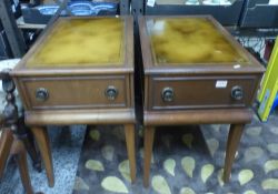 Matching pair of 'Stickley, Grand Rapids' American oak end tables. Inset leather tops with a