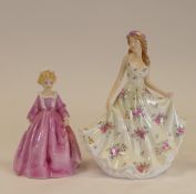 Royal Doulton lady figure, Melissa HN5666 and Royal Worcester lady figure Grandmothers Dress. (H: