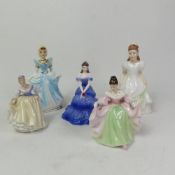 Three Royal Doulton smaller figurines, Fair Lady, Sara and Kerry, together with a Coalport