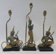 Three resin style Phra Aphai Mani statue table lamps. (H: 49cm) (3)
