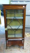 Inlaid mahogany vitrine/display cabinet. Astragal glazing with lined interior. H151cm x W66cm.