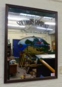 Large Southern Comfort framed wall mirror, 65cm x 50cm.