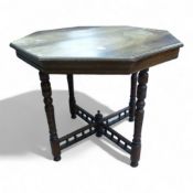 Octagonal oak side table, H 64cm, Diameter 74cm.