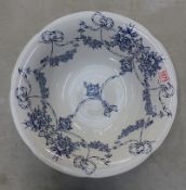 Large James Kent blue on white 'Garland' pattern wash bowl, diameter 41.5cm.