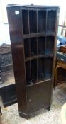 Unusual Dark oak corner bookcase unit with storage below 158cm H x 62cm W x 42cm D