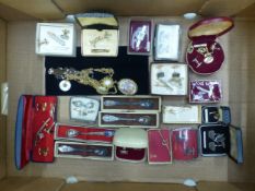 A collection of mostly cased cufflinks and tie pins, including Stratton examples, etc (1 tray).