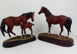 A Leonardo resin sculpture of a bay horse, together with a similar figural resin sculpture of a mare