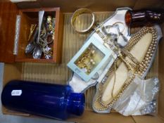 Small collection of costume jewellery to include rings, necklaces, watches, cased set of pearls,