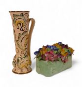 Wade Gothic 1950's Art Deco Jug decorated with gilt floral design. H:-30cm together with a Wade