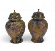 Wade prototype lamp bases, overpainted with gold bird and fruit patterns. Collection from a former