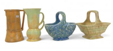 Wade Heath Flaxman ware ceramic basket vases and Art Deco jugs. (4)
