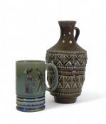 Wade Irish porcelain 'My Fair Lady' musical tankard together with vintage vase with handle, in