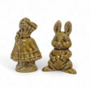 Wade Whimsies to include The Smiling Rabbit and Little Bo-Peep in light brown glaze (2)
