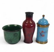 Wade ceramic burgundy vase, decorated with country scenes, together with mottled green finish