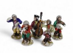 Five Dresden Monkey Band Figures.