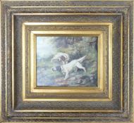 Reproduction Oil Painting depicting Spaniels in moorland, country landscape framed within an