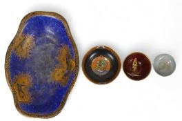 Carlton Ware oval dish decorated with birds, C1930 together with lustre dish with galleon, dish with