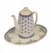 Wedgwood blue/white oval tray with gold trim, 19th century transfer ware depicting Cherubs