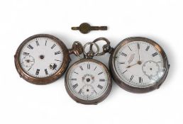 Three Silver cased pocket watches, all in need of repair. (3)